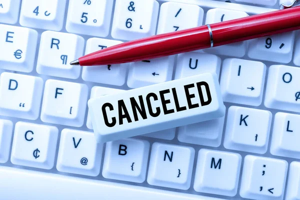 Canceled 표시. ( 영어 ) Business overview to decide not conducting or conducting something planned or expected Typing Device Instruction Manual, Posting Product Review Online — 스톡 사진