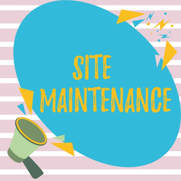 Writing displaying text Site Maintenance. Business overview Monitoring and regularly checking your website for issues Megaphone Drawing Speaking To Chat Cloud Making Announcement. — Stockfoto