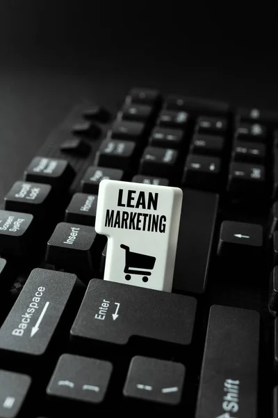 Sign displaying Lean Marketing. Conceptual photo in charge of testing retailing strategy and spot which works expertly Typing And Publishing Descriptions Online, Writing Informative Data — Stock Fotó