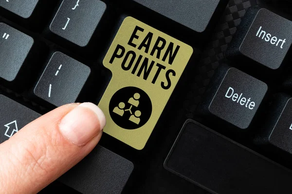 Text sign showing Earn Points. Business overview a fund rewarded automatically after purchasing any product Browsing Online Transaction History, Creating Organized File System — Stockfoto