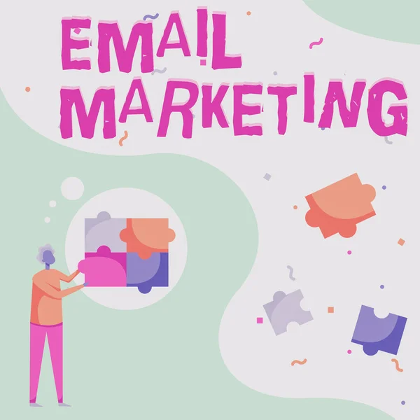 Εγγραφή εμφάνισης κειμένου Email Marketing. Επιχειρηματική έννοια προσέλκυση δυνητικού αγοραστή με την επικοινωνία μέσω του μηνύματος Man Drawing Μόνιμη Διαρρύθμιση Τέσσερα κομμάτια παζλ. — Φωτογραφία Αρχείου