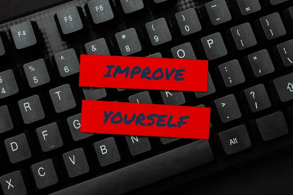Conceptual caption Improve Yourself. Word Written on to make your skills looks becoming a better person Entering New Product Key Concept, Typing Movie Subtitle Software — Stockfoto