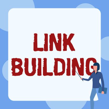 Link Binası 'nı gösteren imza. SEO Dönem Değişimi Bağlantı Bağlantıları Sözcüğü Yüksek Bağlantı İndeksli Bayan Ayakta Tutulan Not Defteri Boş Tahtada Çubuğu Gösterirken.