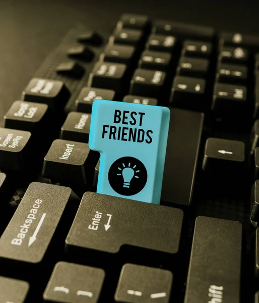 Sign displaying Best Friends. Business showcase A person you value above other persons Forever buddies Setting Up New Online Blog Website, Typing Meaningful Internet Content — Fotografia de Stock