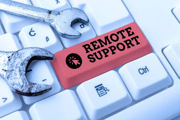 Conceptual caption Remote Support. Conceptual photo type of secure service, which permits representatives to help Connecting With Online Friends, Making Acquaintances On The Internet — Fotografia de Stock