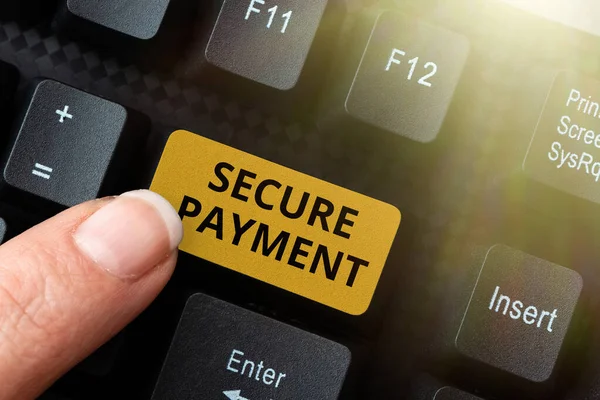 Conceptual display Secure Payment. Business showcase Security of Payment refers to ensure of paid even in dispute Typing Device Instruction Manual, Posting Product Review Online