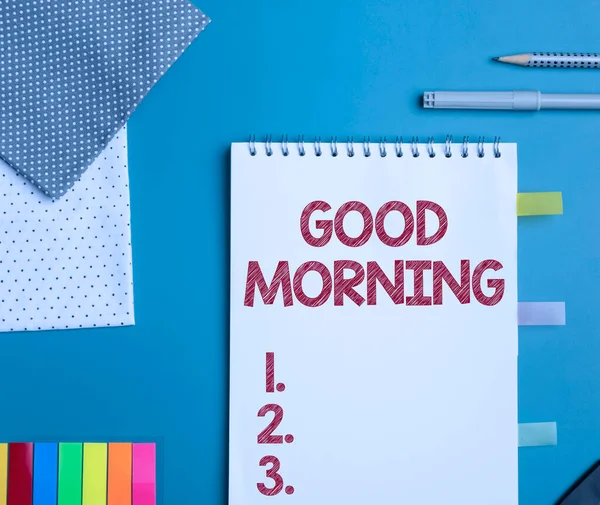 Handwriting text Good Morning. Business approach A conventional expression at meeting or parting in the morning Flashy School Office Supplies, Teaching Learning Collections, Writing Tools, — Stockfoto