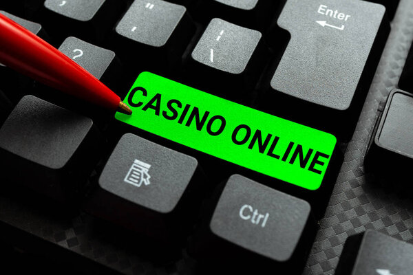 Conceptual display Casino Online. Word Written on Computer Poker Game Gamble Royal Bet Lotto High Stakes Practicing Speed Typing Accuracy, Testing Typewriting Knowledge