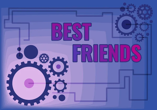 Konsep judul "Best Friends". Ide bisnis Seseorang yang Anda nilai di atas orang lain Selamanya teman Ilustrasi Dari Mekanik Gears Terkait Untuk Satu sama lain Melakukan Pekerjaan — Stok Foto