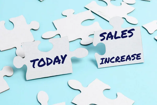 Κείμενο γραφής Αύξηση Πωλήσεων. Word for Grow your business by find ways to increase sales Building A Unfinished White Jigsaw Pattern Puzzle with Missing Last Piece — Φωτογραφία Αρχείου