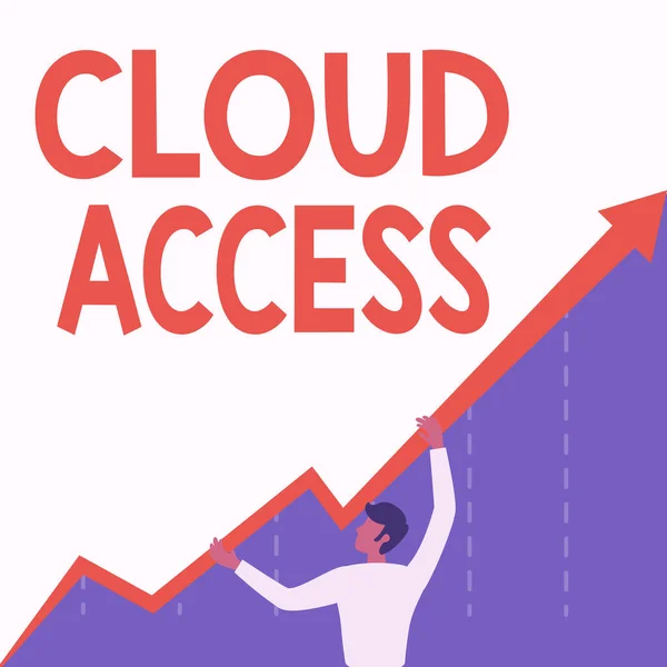Hand writing sign Cloud Access. Word for Software tool between the organization and the provider Man Drawing Holding Graph Arrow Showing Business Growth. — стоковое фото