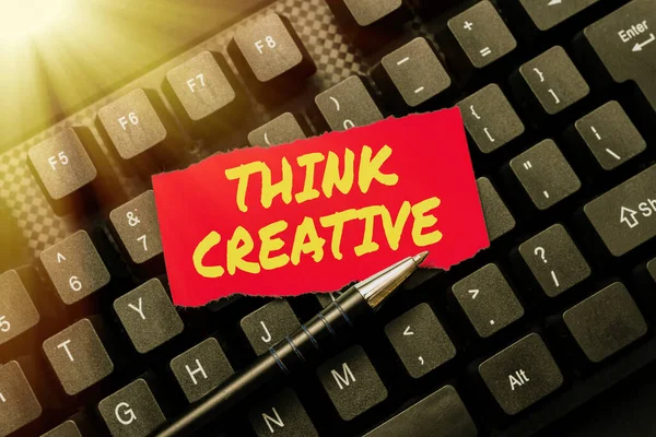 Conceptual caption Think Creative. Business overview The ability to perceive patterns that are not obvious Transferring Written Notes To A Computer, Typing Motivational Messages — Stockfoto