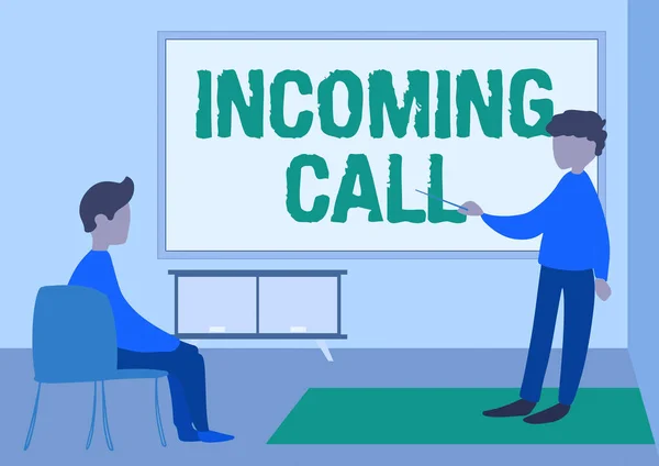 Conceptual display Incoming Call. Word Written on Inbound Received Caller ID Telephone Voicemail Vidcall Teacher And Student Drawing Having Class Privately Inside A Classroom. — Stock Photo, Image