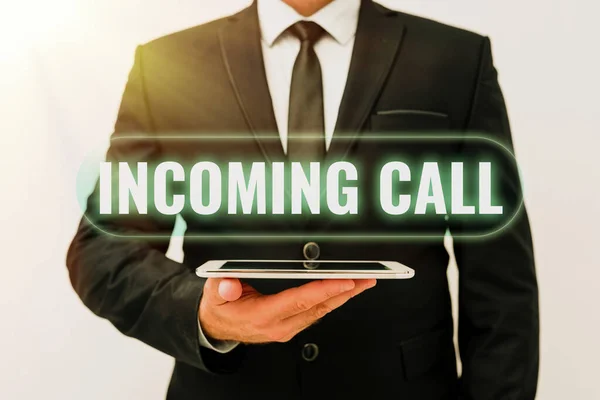 Writing displaying text Incoming Call. Conceptual photo Inbound Received Caller ID Telephone Voicemail Vidcall Presenting New Technology Ideas Discussing Technological Improvement — Stock Fotó