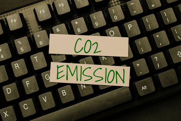 Metin Co2 Emisyonu gösteriliyor. Zaman içinde sera gazlarının atmosfere salınması, Soyut Yazım Ürünleri Belgeleri, Yepyeni Kitap Oluşturma — Stok fotoğraf