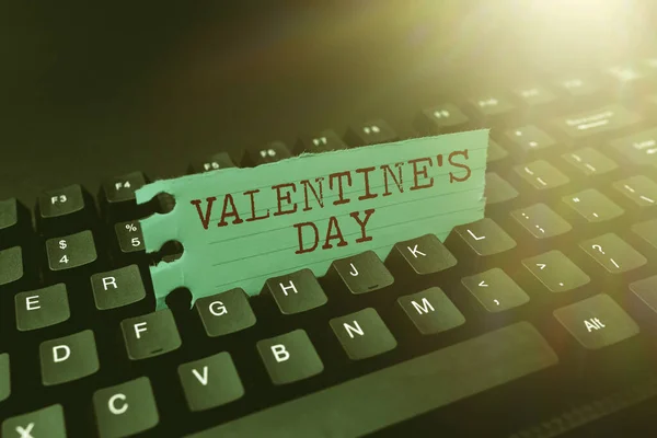 Writing displaying text Valentine S Day. Business approach time when showing show feelings of love and affection Abstract Typing New Business Slogan Message, Writing Market Strategies — Stock Fotó