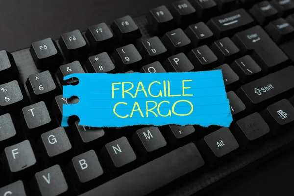 Inspiration showing sign Fragile Cargo. Business approach Breakable Handle with Care Bubble Wrap Glass Hazardous Goods Abstract Recording List Of Online Shop Items, Editing Updated Internet Data — Fotografia de Stock