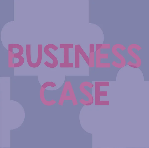 Text sign showing Business Case. Business showcase Proposition Undertaking Verbal Presentation New Task Line Illustrated Backgrounds With Various Shapes And Colours. — 图库照片