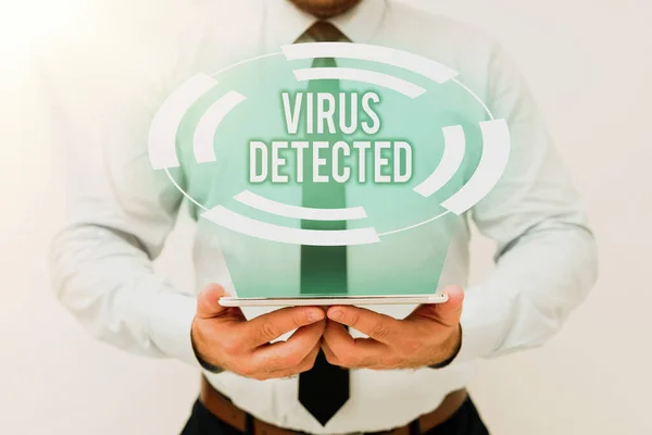 Text caption presenting Virus Detected. Business overview A computer program used to prevent and remove malware Presenting New Technology Ideas Discussing Technological Improvement — Stock Photo, Image
