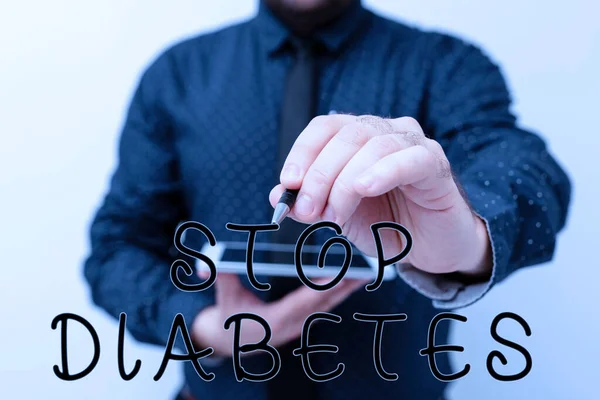 Inspiration showing sign Stop Diabetes. Business idea Blood Sugar Level is higher than normal Inject Insulin Presenting New Technology Ideas Discussing Technological Improvement — 图库照片