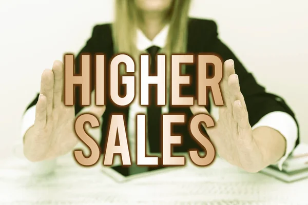 Text sign showing Higher Sales. Conceptual photo The average sold products and services of a company has grown Explaining Company Problem, Abstract Providing Dispute Solutions — Fotografia de Stock