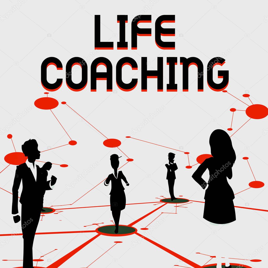 Handwriting text Life Coaching. Internet Concept Improve Lives by Challenges Encourages us in our Careers Several Team Members Standing Separate Thinking Connected Lines On Floor.