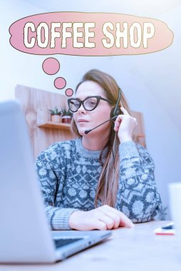 Kahve dükkanını gösteren metin başlığı. İşletme yaklaşımı, öncelikle kahve ve açık yemek sunan, Yeni Günlük İçeriği Yazan, Çevrimiçi Makaleler ve Haberler okuyan,