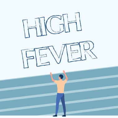 Yüksek ateşi gösteren bir tabela. Tıbbi durum için bir kelime. Vücut sıcaklığı her zamankinden daha yüksek. Atletizm pistinde duruyor..