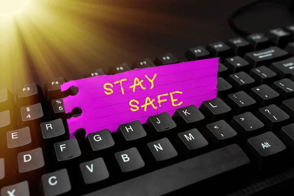 Text sign showing Stay Safe. Internet Concept secure from threat of danger, harm or place to keep articles Abstract Online Registration Process, Typing Personal Informations — стоковое фото