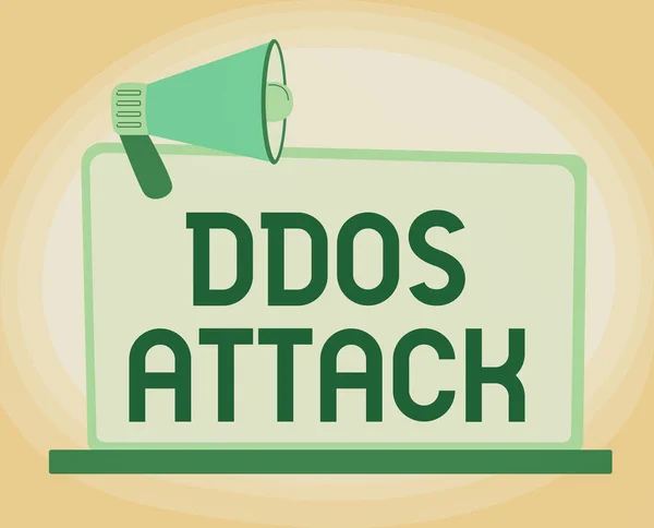 Texte d'inspiration Ddos Attack. Concept signifiant un accès perturbé au serveur normal causé par le système malveillant Illustration du mégaphone sur moniteur vide faisant des annonces. — Photo