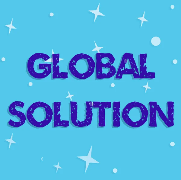 Assinar exibindo Solução Global. Internet Concept protótipos que podem resolver diferentes problemas internacionais Linha de fundo ilustrado com várias formas e cores. — Fotografia de Stock