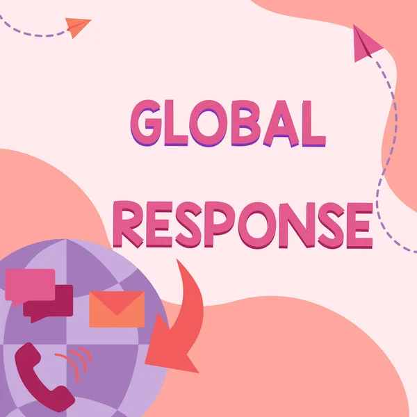 Handschrifttekst Global Response. Business idee geeft het gedrag van materiaal weg van impact punt Internet Network Drawing With Colorful Messaging S. — Stockfoto
