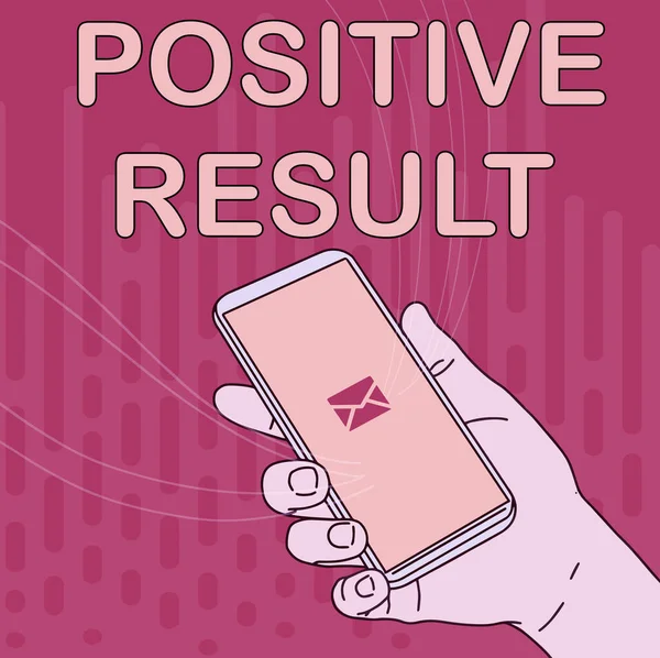 Inspiration showing sign Positive Result. Business concept shows that a person has the disease, condition, or biomarker Hand Holding Mobile Device With Blank Screen Showing New Technology. — Stockfoto