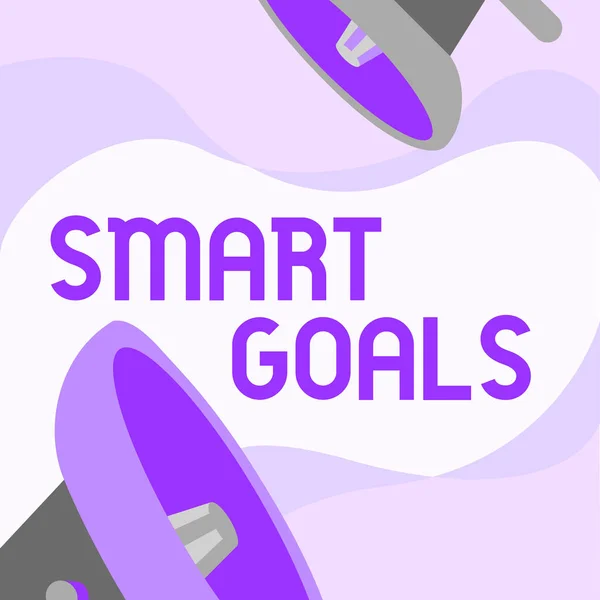 Légende conceptuelle Smart Goals. Approche commerciale mnémonique utilisée comme base pour fixer les objectifs et la direction Paire de dessin mégaphone faisant l'annonce dans Chat Cloud. — Photo
