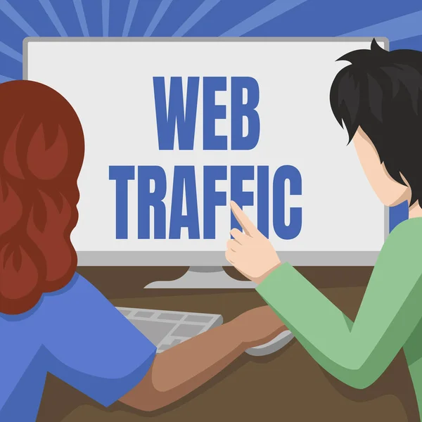 Εγγραφή εμφάνισης κειμένου Web Traffic. Business concept amount of web users and attempt visit measured of a website Ζευγάρι Σχέδιο Χρησιμοποιώντας Υπολογιστή Επίτευξη του έργου τους. — Φωτογραφία Αρχείου