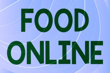 Gıda İnternetini gösteren bir mesaj. Bir web sitesinde kurulan iş konsepti konsepti çeşitliliği, çeşitli şekilleri ve renkleri olan tasvir edilmiş arka planlar tarafından doğrudan sunulmaktadır..
