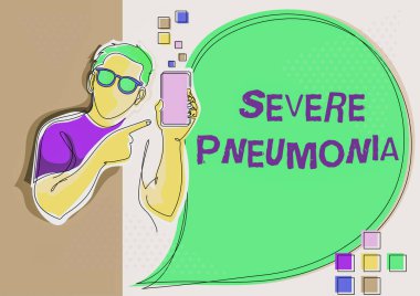 Ağır zatürree belirtileri var. Akciğer dokusu çizgilerinin iltihaplanmasıyla işaretlenen iş genel bakışı hastalığı Telefonu tutan adam için Konuşma Baloncuğu ile Yeni Fikirler Sunuyor.