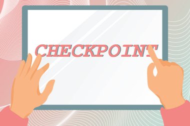 Metin Kontrol Noktası gösterimi yazılıyor. Gezginlerin güvenlik kontrollerine tabi tutulduğu kavramsal fotoğraflı giriş Tablet Çizim Çizimine Resim Çizimi Bilgileri.