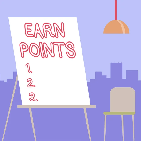 Hand writing sign Earn Points. Word Written on a fund rewarded automatically after purchasing any product Empty Portrait Artwork Design With Skyscrapers Behind Showing Art Subject. — Stockfoto