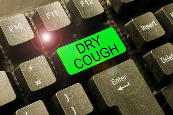 Writing displaying text Dry Cough. Word for cough that are not accompanied by phlegm production or mucus Abstract Creating Online Typing Services, Learning Computer Program Codes — Foto Stock