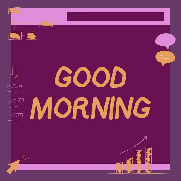 Handwriting text Good Morning. Business overview happy day message and inspirational with a smile and love Illustration Of Board Receiving Messages And Searching Improvements. — стоковое фото
