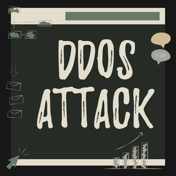 Schild mit der Aufschrift Ddos Attack. Konzept bedeutet gestörten Zugriff auf den normalen Server, verursacht durch ein bösartiges System Illustration Of Board Receiving Messages And Searching Improvements. — Stockfoto