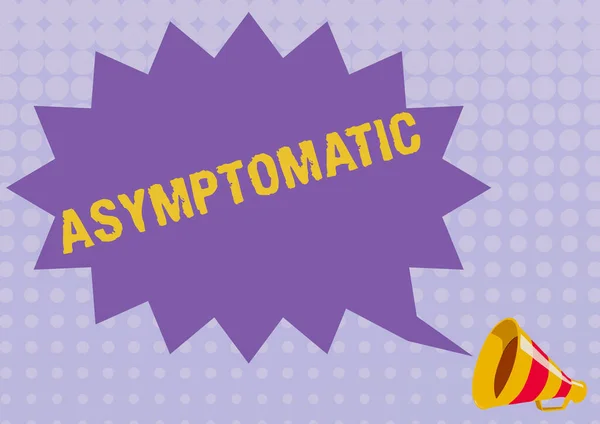 Text sign showing Asymptomatic. Business approach a condition or a person producing or showing no symptoms Illustration Of A Spiky Chat Cloud Announced By A Megaphone. — Stockfoto