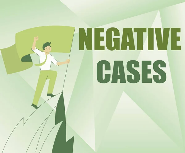 Conceptual caption Negative Cases. Concept meaning circumstances or conditions that are confirmed to be false Man On A Mountain Drawing Proud Of His Climbing Success To The Clouds. — Zdjęcie stockowe