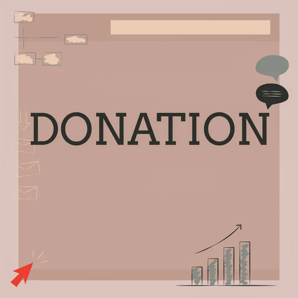 Inspiration showing sign Donation. Word Written on something that is given to a charity, especially a sum of money Illustration Of Board Receiving Messages And Searching Improvements. — Fotografia de Stock