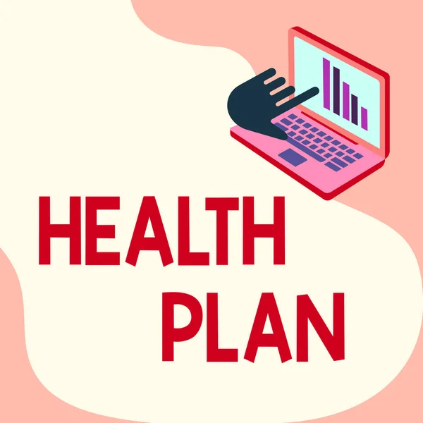 Fogalmi megjelenítés Egészségügyi terv. Üzleti kirakat típusú biztosítás, amely fedezi a magas költségű orvosi szolgáltatások Laptop rajz megjelenítése grafikon megjelenítése Növekedés Kéz mutató képernyő. — Stock Fotó
