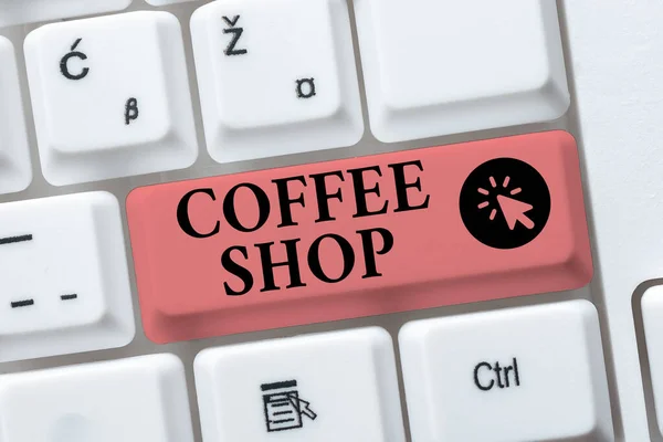 Handschrift Coffee Shop. Bedrijfsconcept een restaurant dat voornamelijk koffie serveert, en lichte maaltijden Abstract Programmeur Typing Antivirus Codes, Retyping Debug Codes — Stockfoto