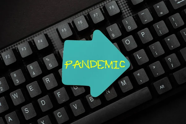 Sign displaying Pandemic. Word Written on occurring over a wide area affecting high proportion of population Abstract Typing New Business Slogan Message, Writing Market Strategies — Stockfoto