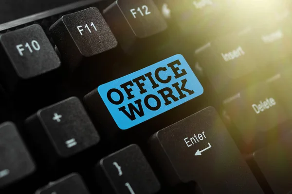 Handwriting text Office Work. Business idea a work that primarily happens in the office environment Abstract Office Typing Jobs, Typewriting Important Work Reports — Foto Stock