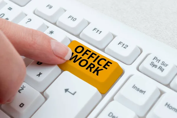 Text sign showing Office Work. Business concept a work that primarily happens in the office environment Creating New Typing Game Concept, Abstract Typing Problem Solutions — Foto Stock